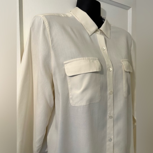 J Jill 100% Silk Long Sleeve Ivory Button Down Shirt - Picture 1 of 15